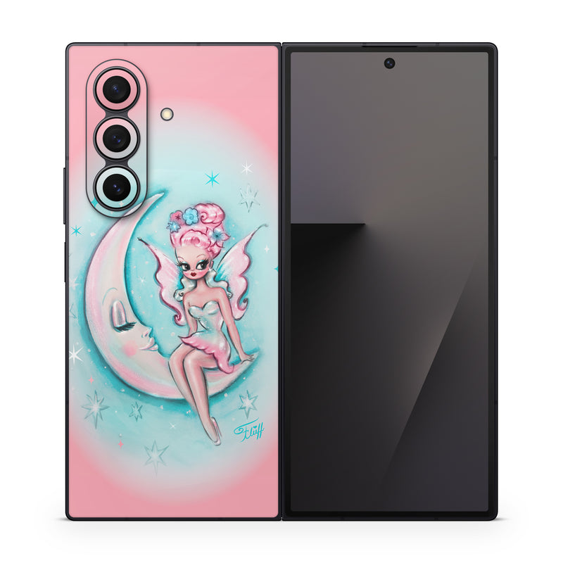Samsung Galaxy Z Fold7 Skin design of Fictional character, Angel, Cartoon, Pink, Illustration, Mythical creature, Art, with blue, pink, white colors