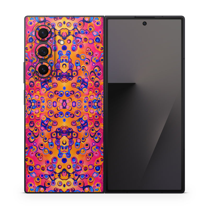 Samsung Galaxy Z Fold7 Skin design of Pattern, Psychedelic art, Symmetry, with orange, purple, blue, pink colors