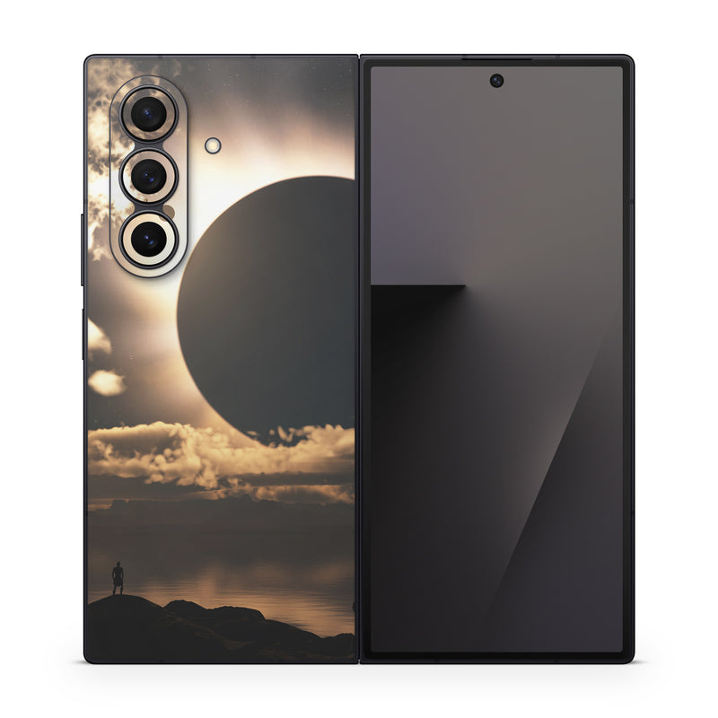 Samsung Galaxy Z Fold7 Skin design of Sky, Cloud, Daytime, Eclipse, Atmosphere, Cumulus, Sunlight, Sun, Astronomical object, Celestial event, with black, red, green, gray, pink, yellow colors