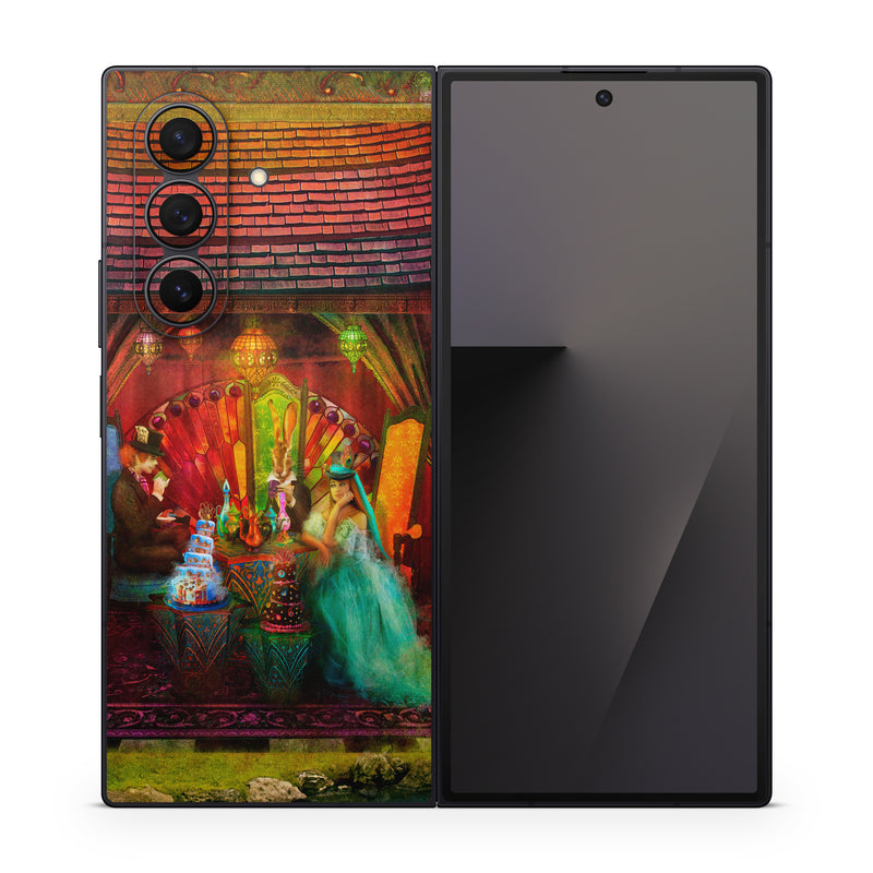 Samsung Galaxy Z Fold7 Skin design of Hindu temple, Temple, Art, Painting, Place of worship, Stage, Fictional character, with black, red, green, blue, gray colors