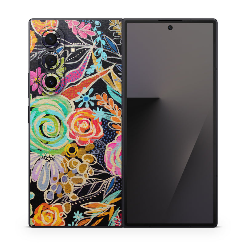 Samsung Galaxy Z Fold7 Skin design of Pattern, Floral design, Design, Textile, Visual arts, Art, Graphic design, Psychedelic art, Plant, with black, gray, green, red, blue colors