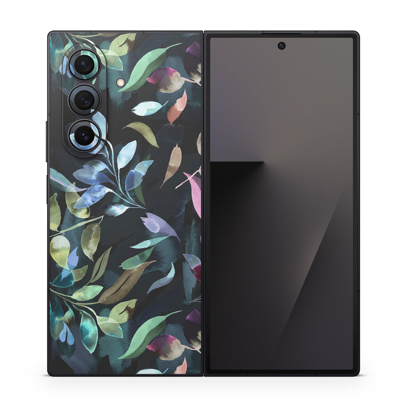 Samsung Galaxy Z Fold7 Skin design of Flower, Leaf, Plant, Botany, Organism, Line, Art, Petal, Groundcover, Terrestrial plant, with black, blue, green, purple, pink, red, white colors
