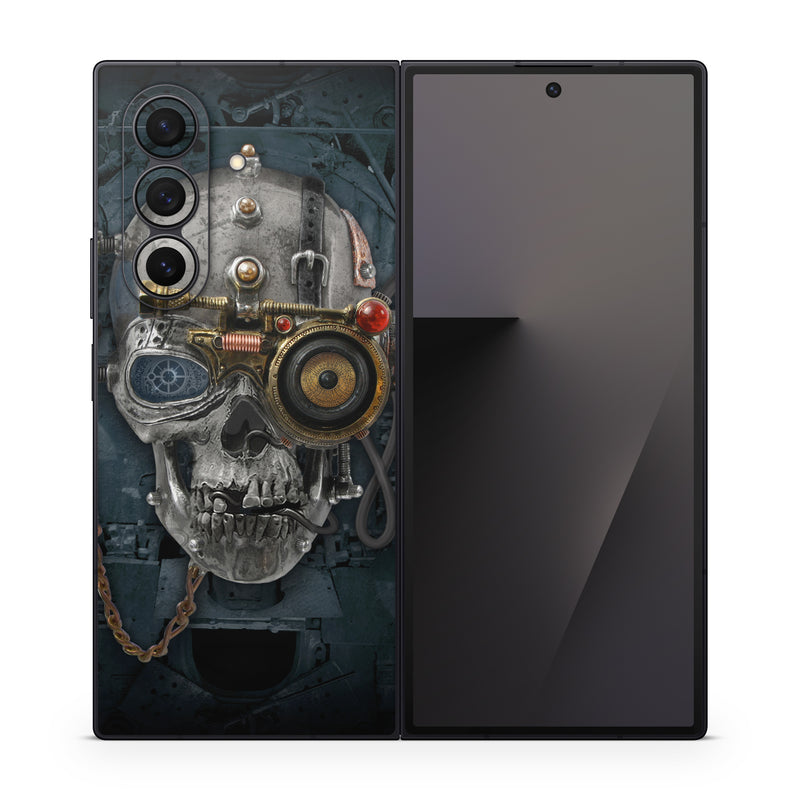 Samsung Galaxy Z Fold7 Skin design of Engine, Auto part, Still life photography, Personal protective equipment, Illustration, Automotive engine part, Art, with black, gray, red, green colors
