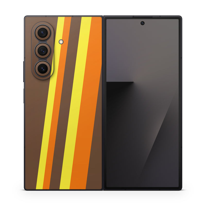 Samsung Galaxy Z Fold7 Skin design of Orange, Yellow, Line, Brown, Font, Material property, Graphic design, Pattern, Parallel, with brown, orange, yellow colors
