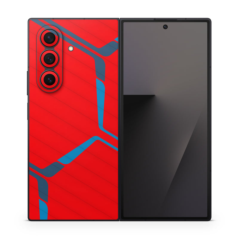 Samsung Galaxy Z Fold7 Skin design of Triangle, Font, Rectangle, Tints and shades, Magenta, Electric blue, Pattern, Parallel, Symmetry, Carmine, with red, blue colors