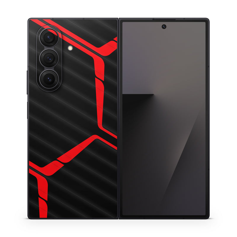 Samsung Galaxy Z Fold7 Skin design of Sleeve, Triangle, Font, Rectangle, Parallel, Magenta, Electric blue, Pattern, Symmetry, T-shirt, with black, red colors