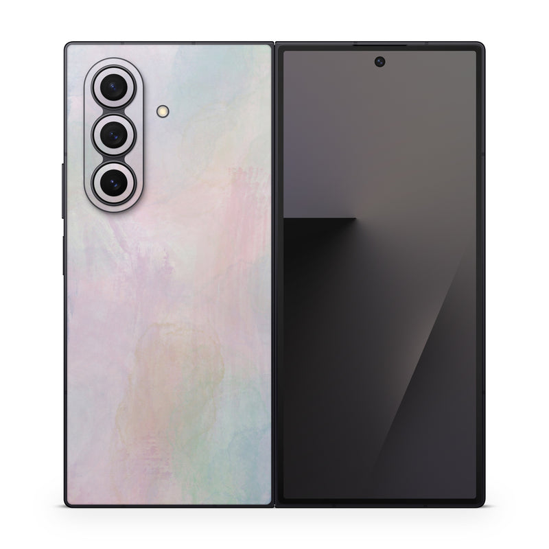 Samsung Galaxy Z Fold7 Skin design of White, Pink, Brown, Visual arts, Art Paint, Purple, Painting, Paint, Watercolor painting, Acrylic paint, with blue, pink, white, yellow, orange, green colors