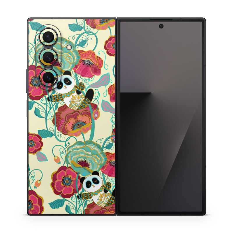 Samsung Galaxy Z Fold7 Skin design of Plant, Product, Green, Botany, Art, Flower, Pink, Rectangle, Red, Aqua, with white, red, pink, yellow, green, blue, black colors