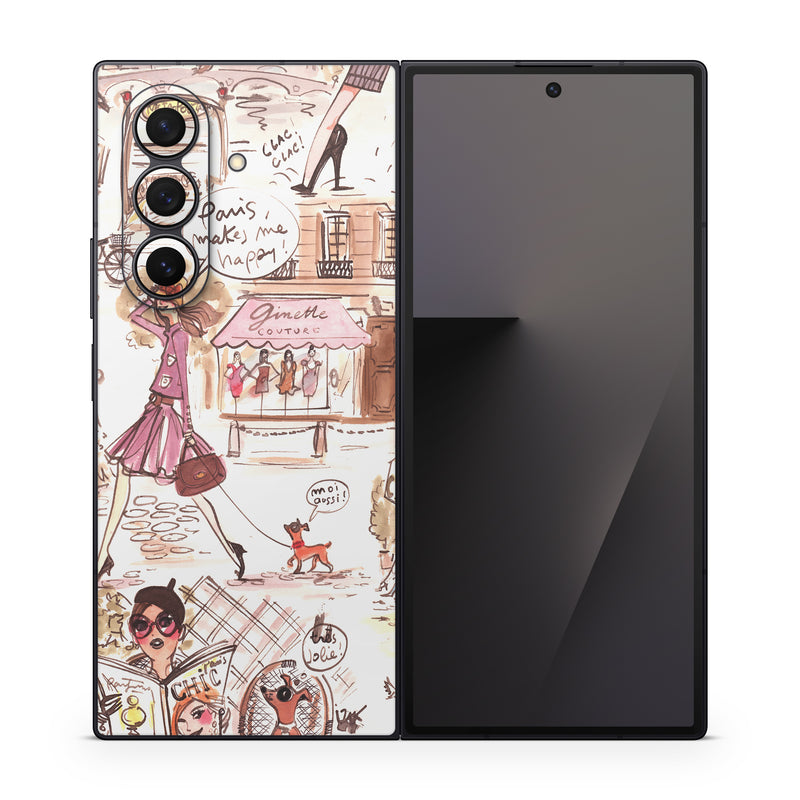 Samsung Galaxy Z Fold7 Skin design of Cartoon, Illustration, Comic book, Fiction, Comics, Art, Human, Organism, Fictional character, Style, with gray, white, pink, red, yellow, green colors