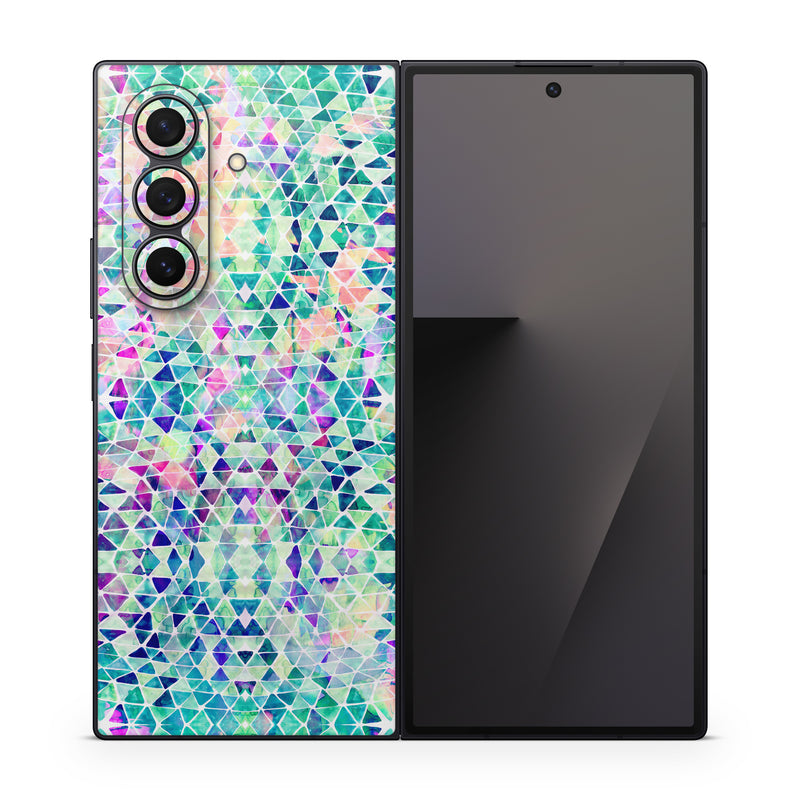 Samsung Galaxy Z Fold7 Skin design of Pattern, Aqua, Line, Teal, Purple, Turquoise, Design, with white, blue, purple, orange, green colors