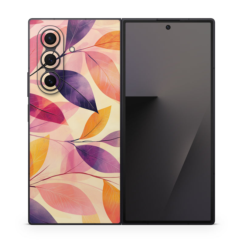 Samsung Galaxy Z Fold7 Skin design of Pink, Orange, Brown, Purple, Creative arts, Paint, with yellow, orange, purple, pink colors