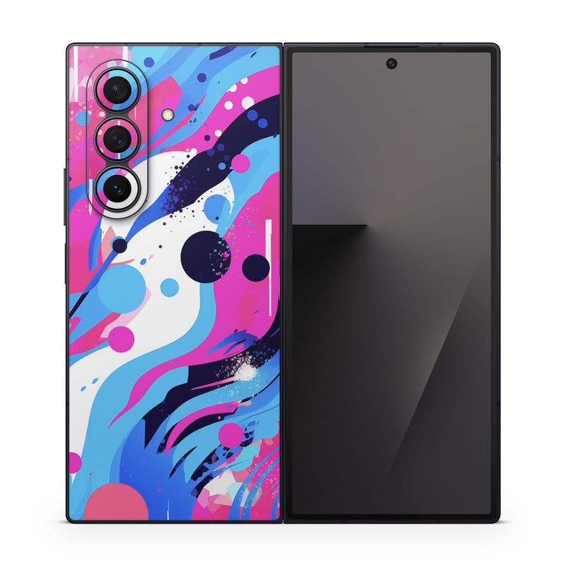 Samsung Galaxy Z Fold7 Skin design of Organism, Art, Line, Font, Magenta, Art paint, Paint, Pattern, Electric blue, Tints and shades, with pink, blue, white, black, orange colors