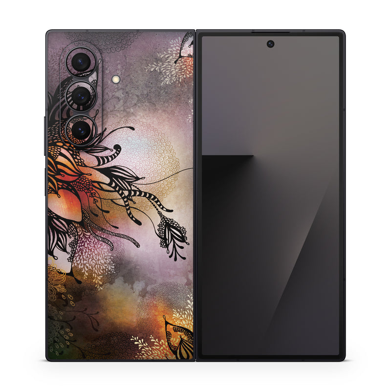 Samsung Galaxy Z Fold7 Skin design of Illustration, Graphic design, Cg artwork, Art, Fictional character, Graphics, Visual arts, Darkness, with black, gray, red, green, purple colors