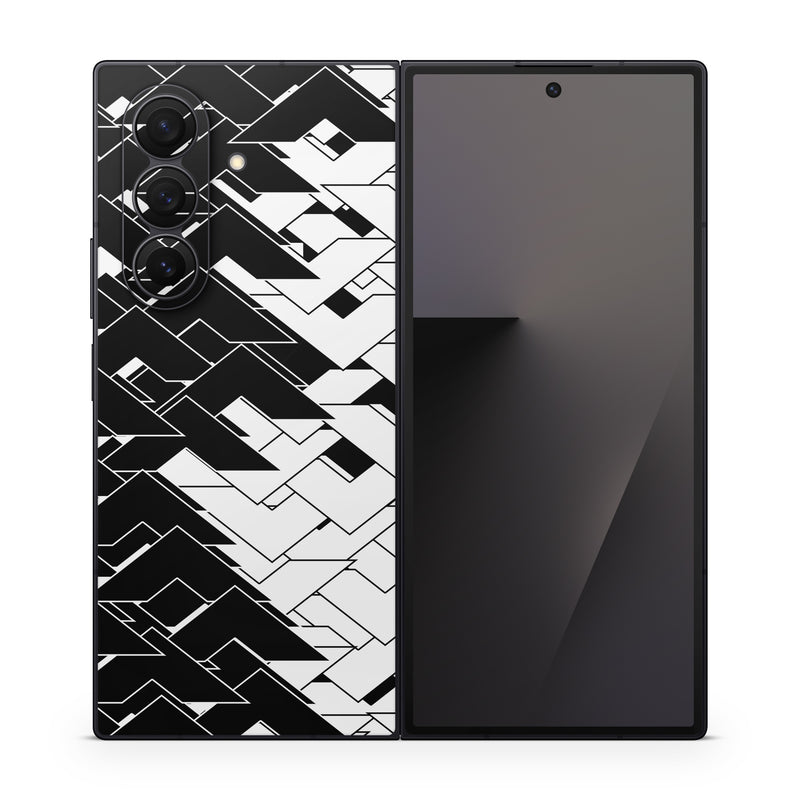 Samsung Galaxy Z Fold7 Skin design of Pattern, Black, Black-and-white, Monochrome, Monochrome photography, Line, Design, Parallel, Font, with black, white colors