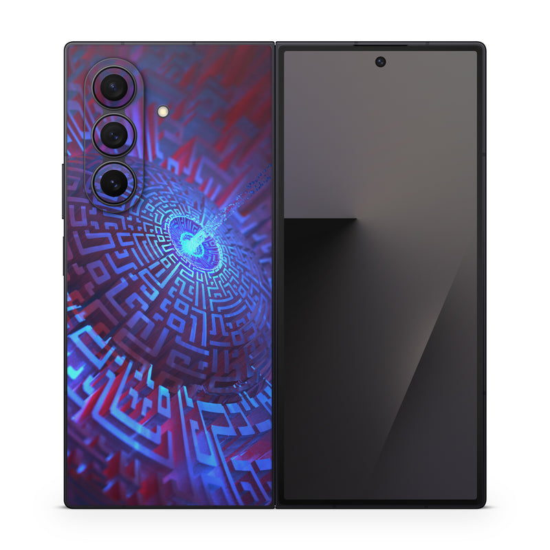 Samsung Galaxy Z Fold7 Skin design of Blue, Light, Fractal art, Electric blue, Purple, Water, Psychedelic art, Organism, Art, Spiral, with black, blue colors