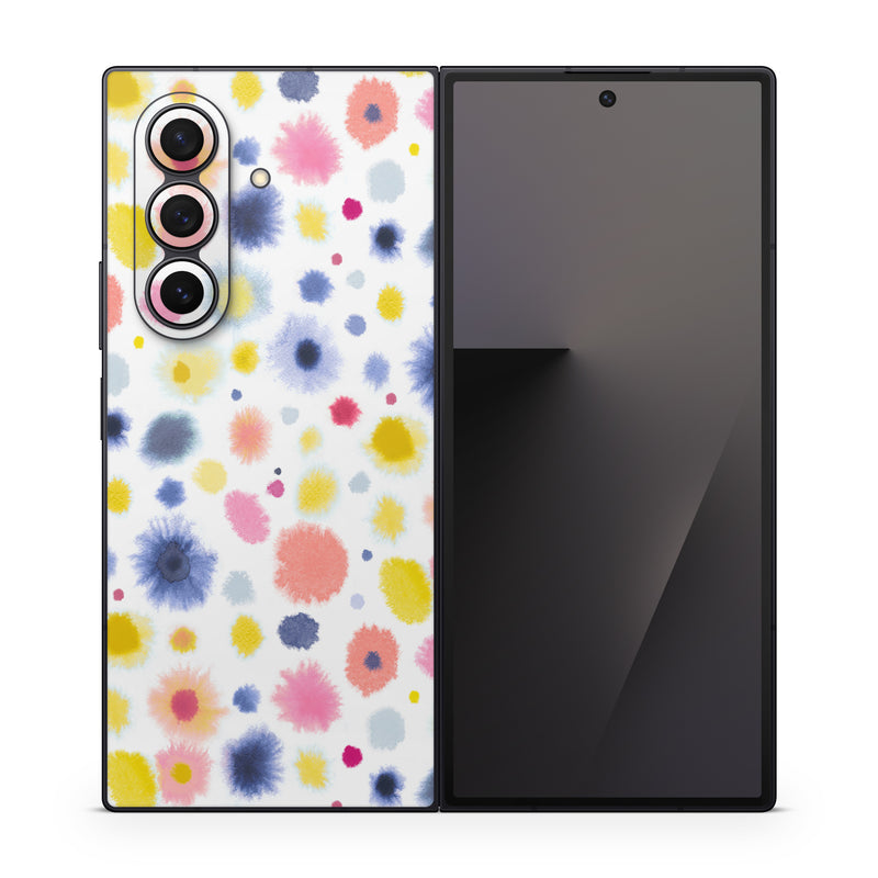 Samsung Galaxy Z Fold7 Skin design of Material property, Circle, Pattern, Design, Magenta, Electric blue, Font, Flowering plant, Painting, with white, pink, orange, blue, yellow, gray colors
