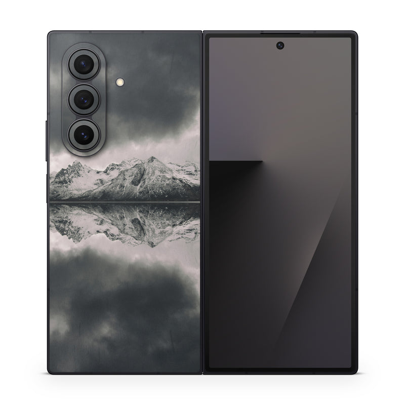 Samsung Galaxy Z Fold7 Skin design of Sky, Cloud, Nature, Reflection, Water, Atmospheric phenomenon, Daytime, Black-and-white, Atmosphere, Calm, with white, black, gray colors