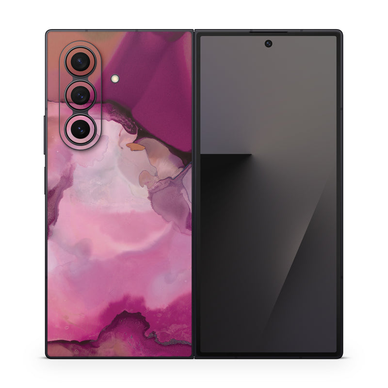 Samsung Galaxy Z Fold7 Skin design of Purple, Pink, Watercolor paint, Magenta, Illustration, Art, with white, red, pink, white colors
