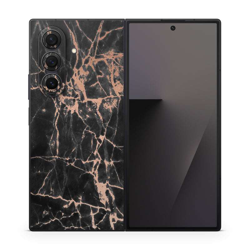 Samsung Galaxy Z Fold7 Skin design of Branch, Black, Twig, Tree, Brown, Sky, Atmosphere, Plant, Winter, Night, with black, pink colors