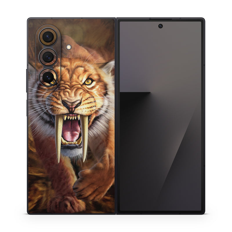 Samsung Galaxy Z Fold7 Skin design of Roar, Felidae, Facial expression, Wildlife, Whiskers, Bengal tiger, Carnivore, Snout, Big cats, Fang, with black, orange, yellow, white colors