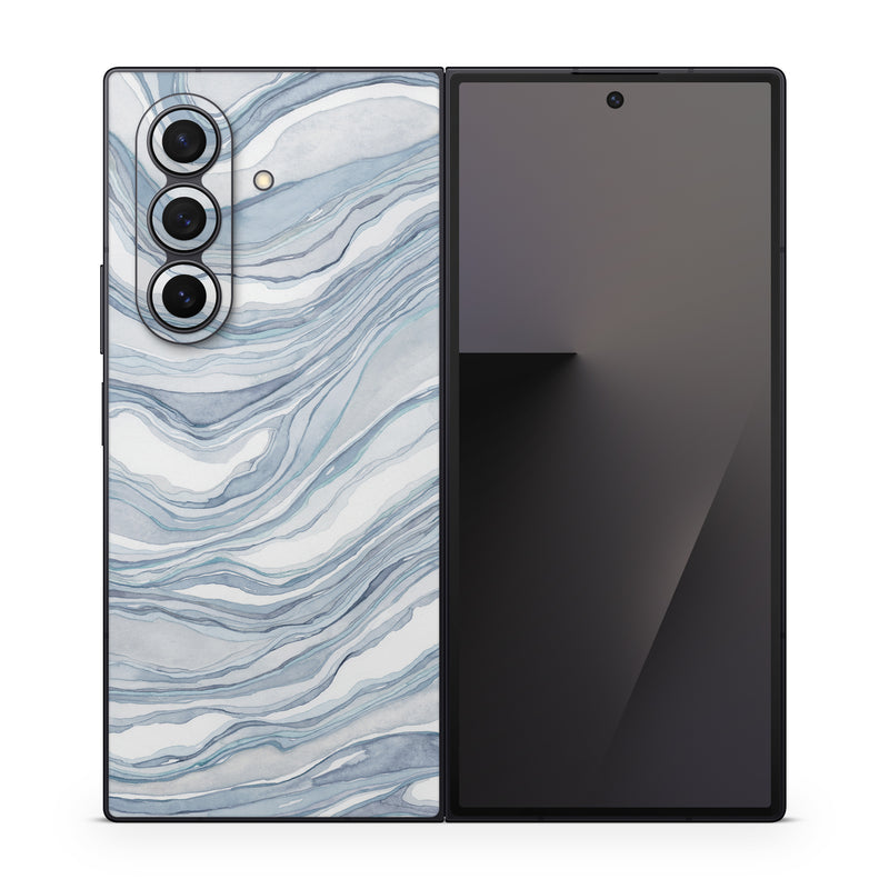 Samsung Galaxy Z Fold7 Skin design of Water, Liquid, Azure, Fluid, Grey, Aqua, Pattern, Wind wave, Electric blue, Wind, with blue, white colors
