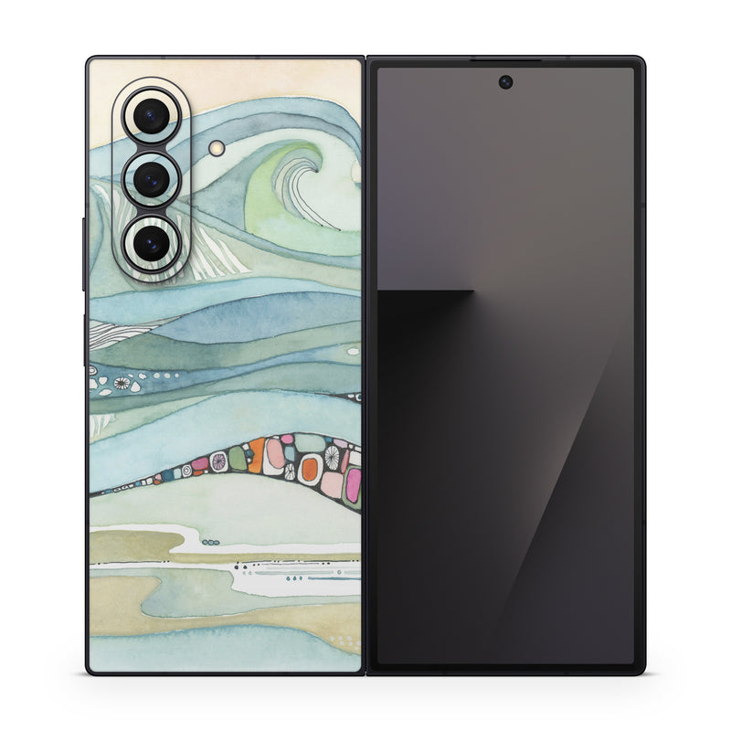 Samsung Galaxy Z Fold7 Skin design of Line, Illustration, Art, with blue, green, orange, pink, black, white, yellow colors