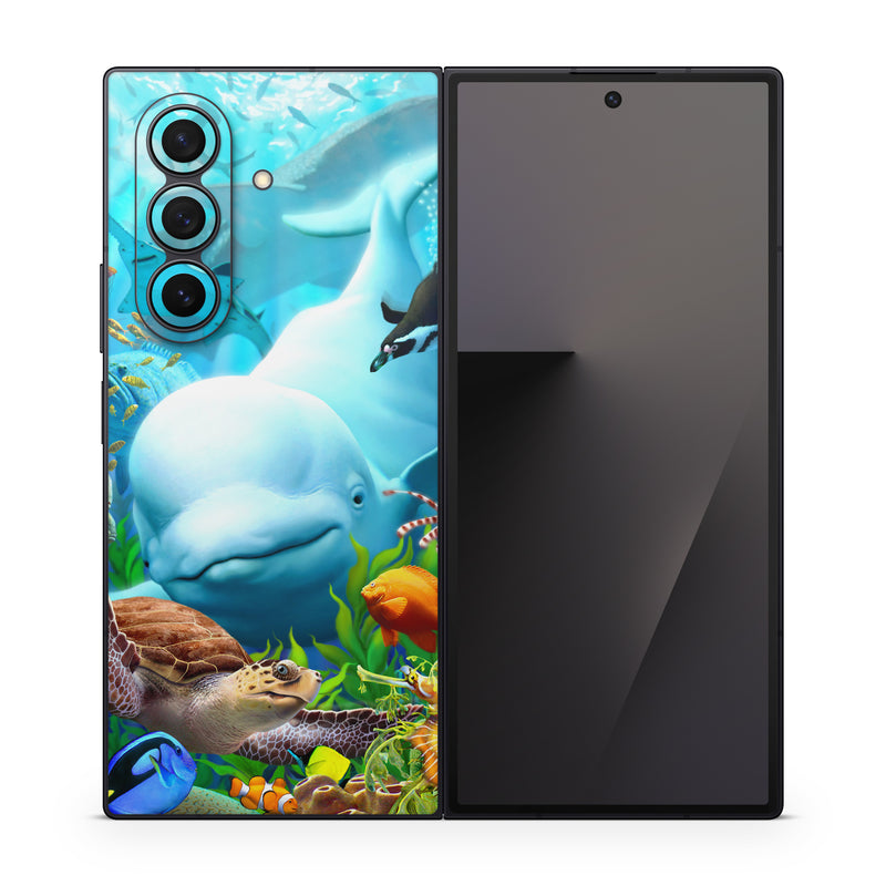 Samsung Galaxy Z Fold7 Skin design of Green, Blue, Azure, Natural environment, Underwater, Organism, Mammal, Art, Marine biology, Aqua, with blue, green, red, white, brown, yellow, orange, blue colors