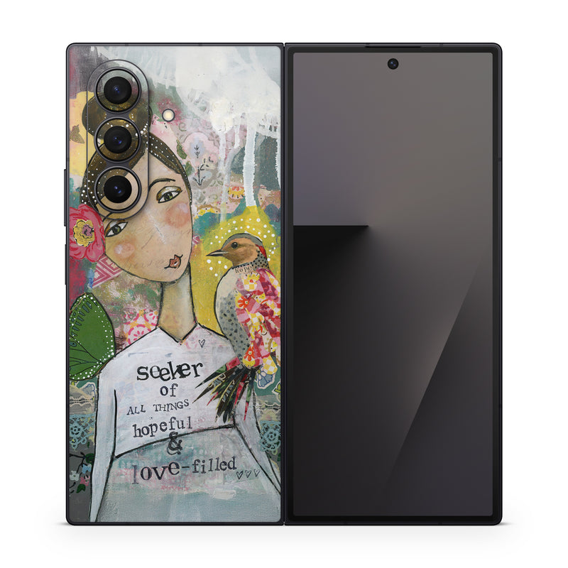 Samsung Galaxy Z Fold7 Skin design of Art, Painting, Illustration, Visual arts, Watercolor paint, Acrylic paint, Flower, Plant, Paint, Modern art, with white, green, pink, red, yellow colors
