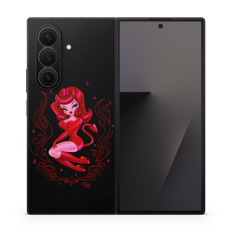 Samsung Galaxy Z Fold7 Skin design of Pink, Illustration, Fictional character, Graphic design, Neon, Magenta, Graphics, Art, with black, red, pink colors