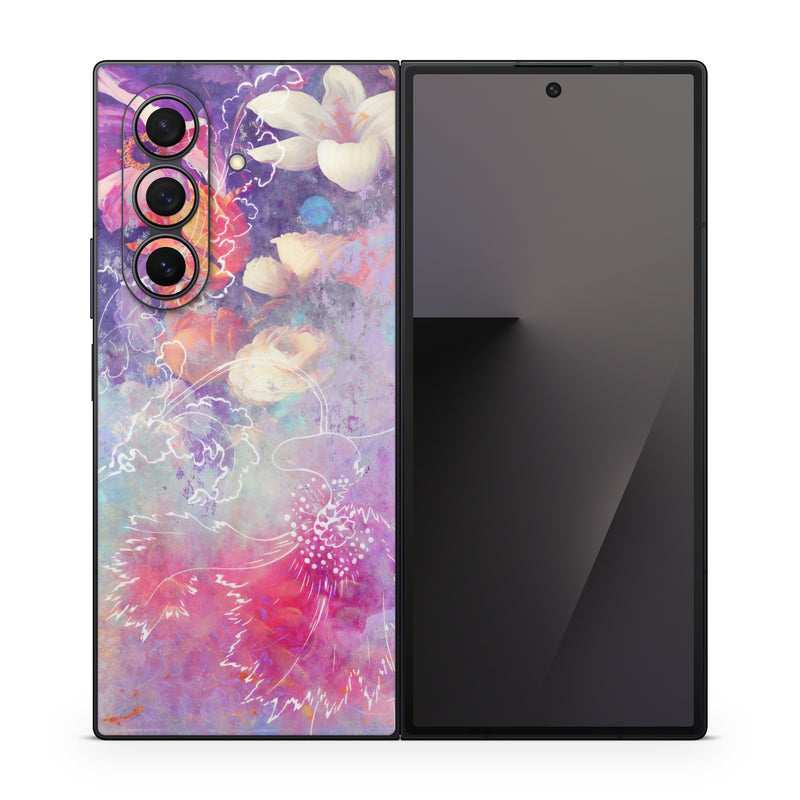 Samsung Galaxy Z Fold7 Skin design of Purple, Violet, Pink, Graphic design, Illustration, Sky, Art, Design, Watercolor paint, Graphics, with purple, white, red, orange, blue colors