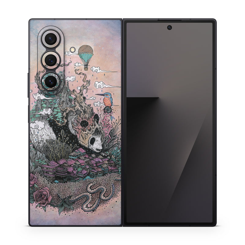 Samsung Galaxy Z Fold7 Skin design of Illustration, Art, Fictional character, Printmaking, Marsupial, Graphic design, Rodent, Possum, with gray, black, red, blue, purple colors
