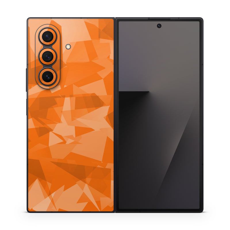 Samsung Galaxy Z Fold7 Skin design of Orange, Pattern, Peach, Line, Design, Triangle, with orange colors
