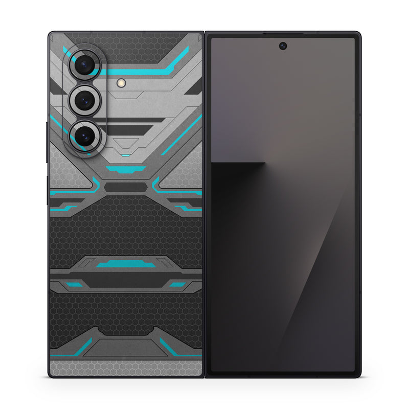 Samsung Galaxy Z Fold7 Skin design of Blue, Turquoise, Pattern, Teal, Symmetry, Design, Line, Automotive design, Font, with black, gray, blue colors
