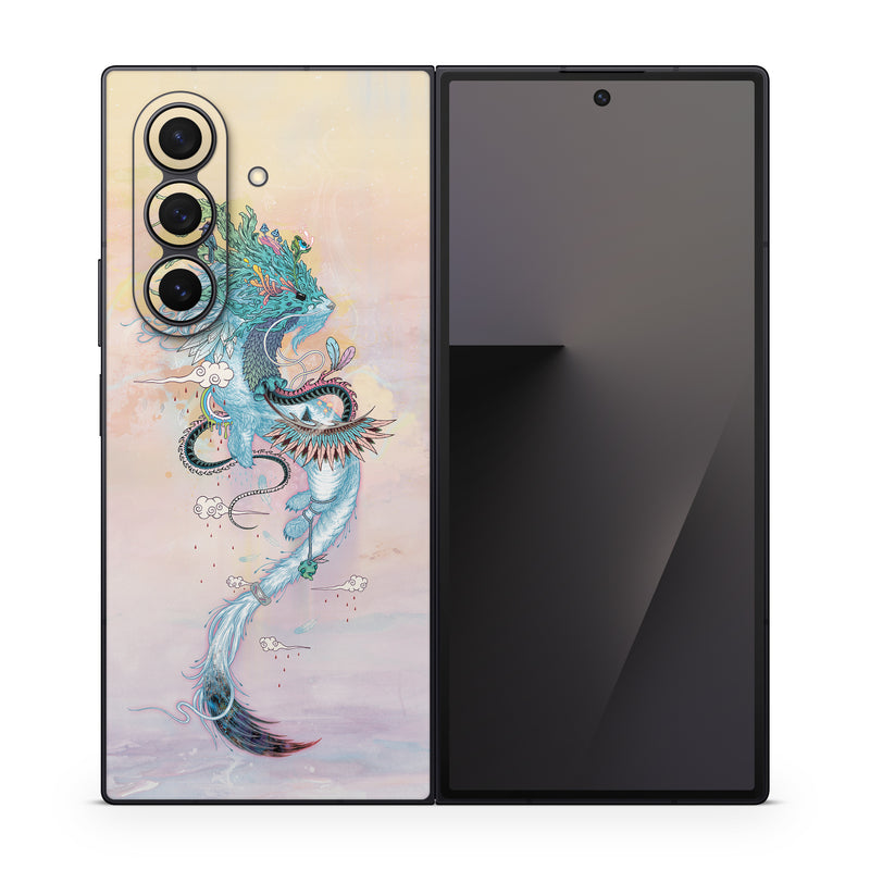 Samsung Galaxy Z Fold7 Skin design of Illustration, Water, Watercolor paint, Art, Fictional character, Graphic design, Mythology, Visual arts, Painting, Drawing, with yellow, pink, blue, green colors