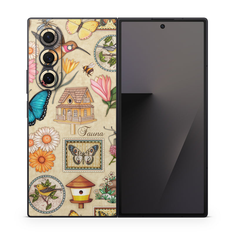 Samsung Galaxy Z Fold7 Skin design of Butterfly, Insect, Moths and butterflies, Cynthia (subgenus), Pollinator, Brush-footed butterfly, Organism, Invertebrate, Lepidopterist, Clip art, with gray, green, black, red, blue colors