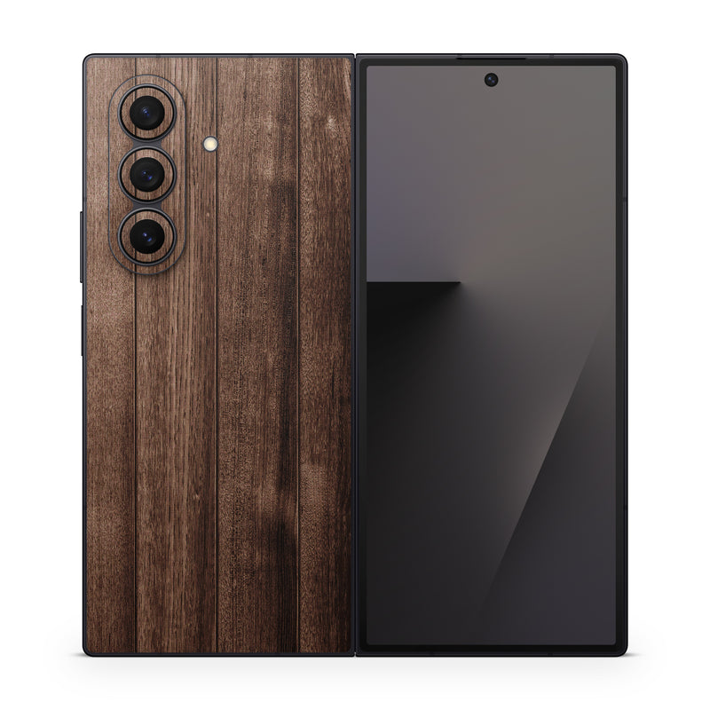 Samsung Galaxy Z Fold7 Skin design of Wood, Wood flooring, Hardwood, Wood stain, Plank, Brown, Floor, Line, Flooring, Pattern, with brown colors