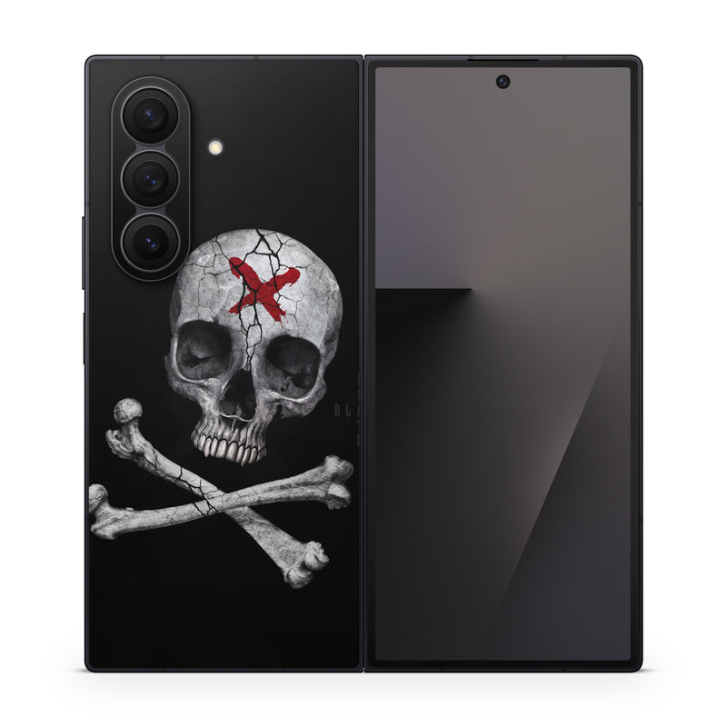 Samsung Galaxy Z Fold7 Skin design of Bone, Skull, Skeleton, Jaw, Illustration, Animation, Fictional character, Still life photography, with black, white, gray colors