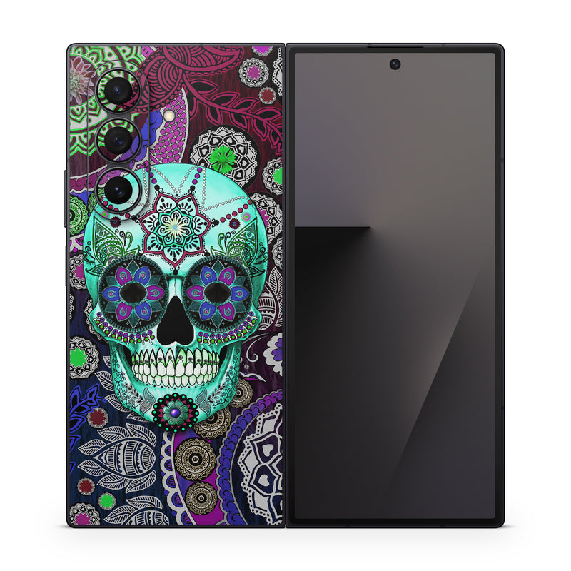 Samsung Galaxy Z Fold7 Skin design of Psychedelic art, Pattern, Skull, Purple, Bone, Violet, Design, Visual arts, Art, Magenta, with blue, green, purple, red, green, pink colors