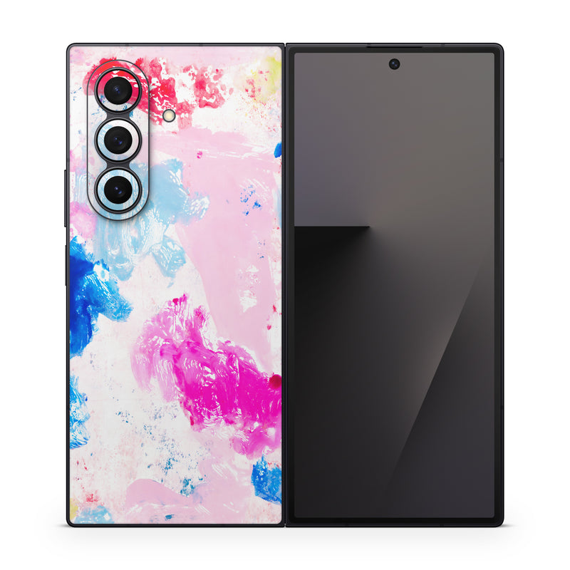 Samsung Galaxy Z Fold7 Skin design of Art Paint, Watercolor painting, Pink, Visual arts, Paint, Painting, Drawing, Acrylic paint, Stain, Child art, with pink, blue, white, purple, red colors