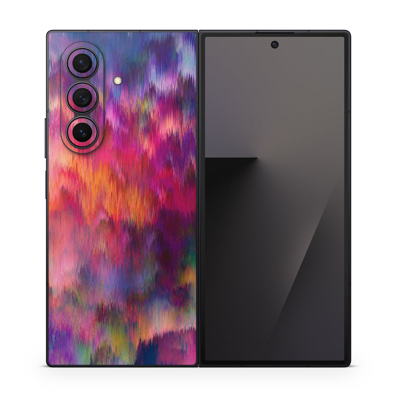 Samsung Galaxy Z Fold7 Skin design of Sky, Purple, Pink, Blue, Violet, Painting, Watercolor paint, Lavender, Cloud, Art, with red, blue, purple, orange, green colors