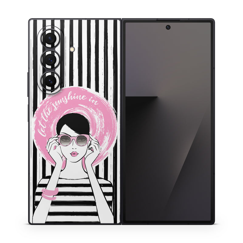 Samsung Galaxy Z Fold7 Skin design of Organ, Vision care, Purple, Pink, Violet, Font, Eyewear, Magenta, Line, Art, with black, white, pink, gray colors