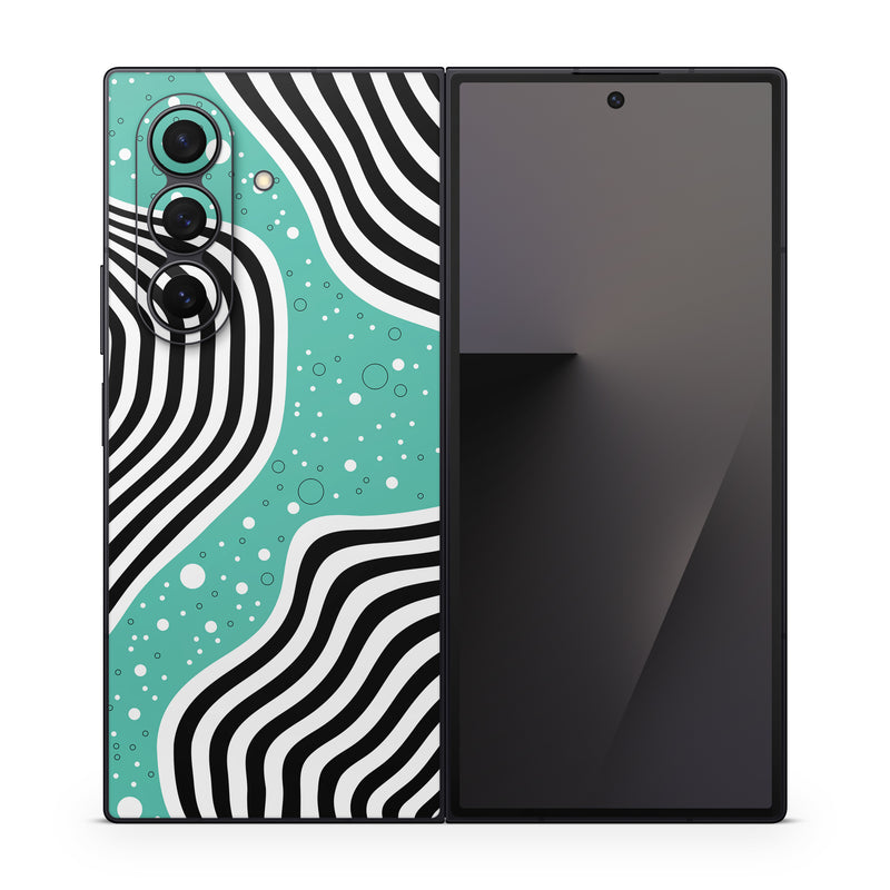 Samsung Galaxy Z Fold7 Skin design of White, Rectangle, Art, Line, Aqua, Pattern, Electric blue, Visual arts, Font, Graphics, with white, black, blue, green colors