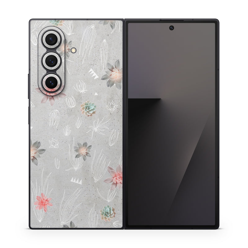 Samsung Galaxy Z Fold7 Skin design of Pink, Pattern, Wrapping paper, Textile, Design, Wallpaper, Floral design, Plant, Flower, with gray, red, white, pink colors