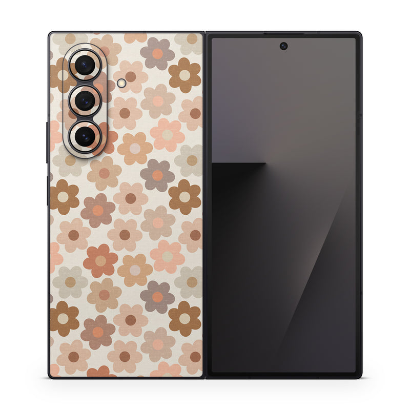 Samsung Galaxy Z Fold7 Skin design of Brown, Orange, Textile, Material property, Pattern, Circle, Symmetry, Font, Tints and shades, Peach, with white, brown, yellow, pink colors