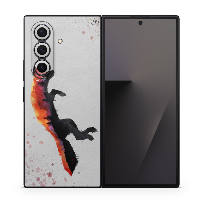 Samsung Galaxy Z Fold7 Skin design of Illustration, Watercolor paint, Art, Graphic design, Painting, Red fox, Visual arts, Paint, Drawing, Tail, with gray, black, red, yellow, orange, white colors