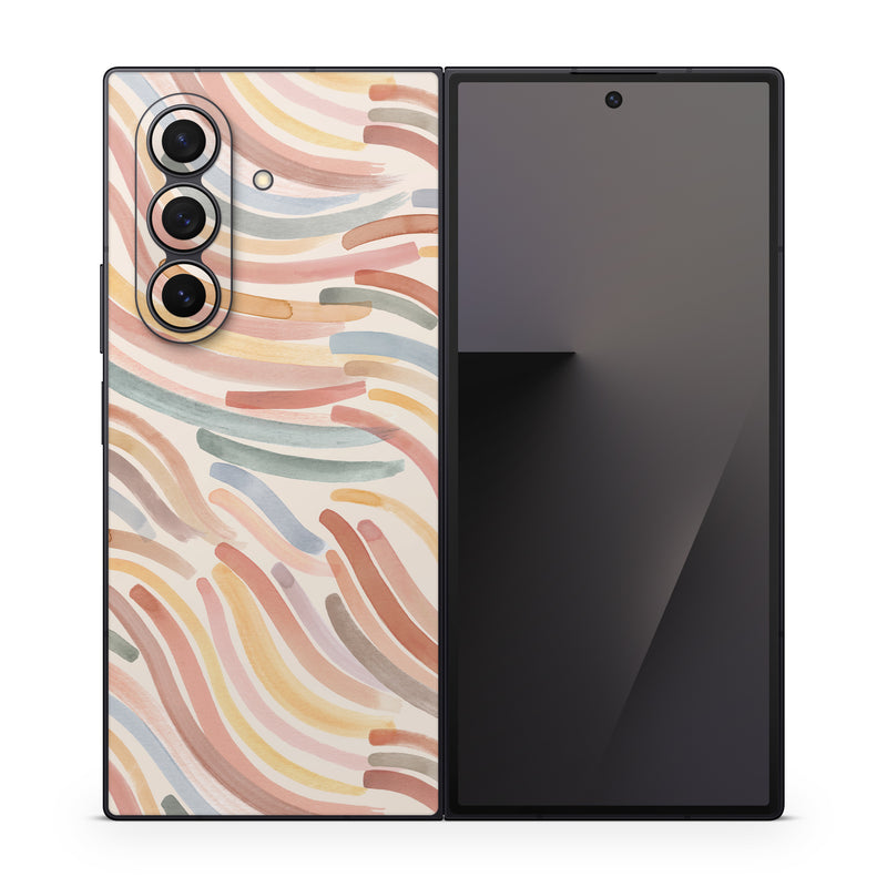 Samsung Galaxy Z Fold7 Skin design of Orange, Brown, Pink, Design, Wallpaper, Motif, Paint, Pattern, Mixture, Modern art, with white, brown, blue, green, yellow, red colors