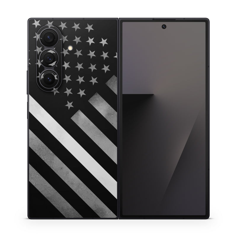 Samsung Galaxy Z Fold7 Skin design of Black, Black-and-white, Pattern, Monochrome Photography, Line, Flag Of The United States, Monochrome, Flag, Design, Font, Photography, Style, Parallel, with black, white, gray colors