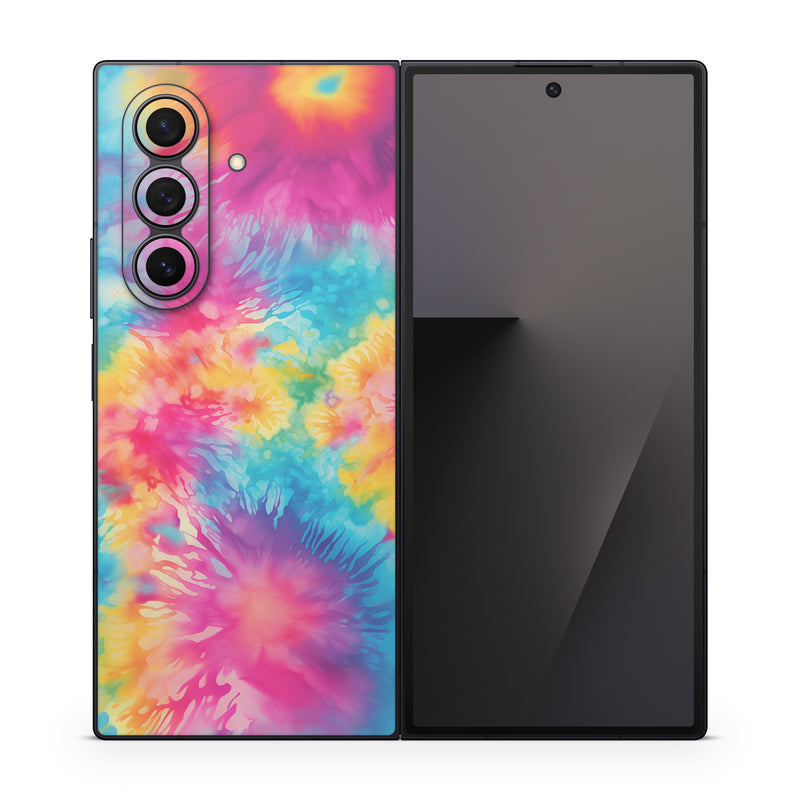 Samsung Galaxy Z Fold7 Skin design of Colorfulness, Plant, Flower, Orange, Paint, Petal, Pink, Art, Painting, Magenta, with black, gray, orange colors