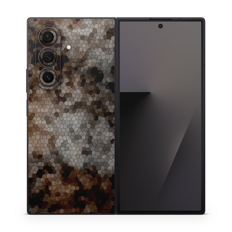Samsung Galaxy Z Fold7 Skin design of Brown, Design, Soil, Pattern, Rock, Rust, Granite, Metal, with black, white, gray, brown colors