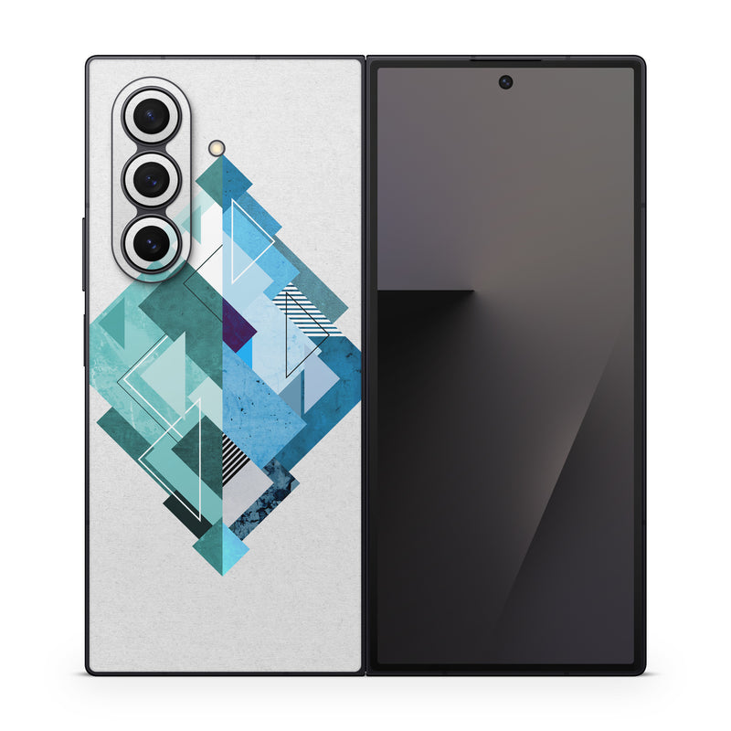 Samsung Galaxy Z Fold7 Skin design of Blue, Turquoise, Illustration, Graphic design, Design, Line, Logo, Triangle, Graphics, with gray, blue, purple colors